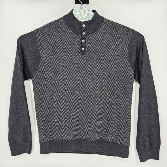 Vtg Mario Gilberti Sweater Mens XL Gray Chevron Pattern Long Sleeve Italy - Picture 1 of 11